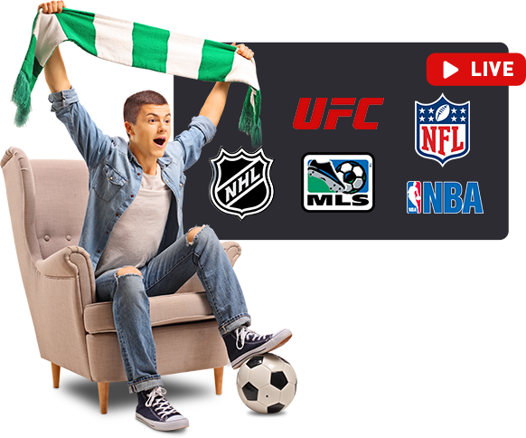 Young man with football watching sports