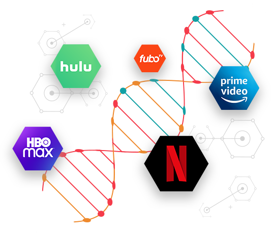 an illustration of DNA with streaming services logos